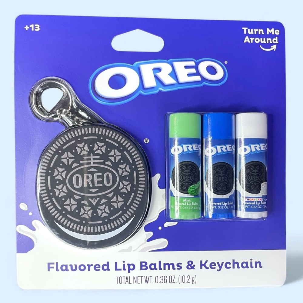 OREO Cookies Flavored Lip Balms 3x Oreo Keychain Lip Balm Holder Gift NEW NWT